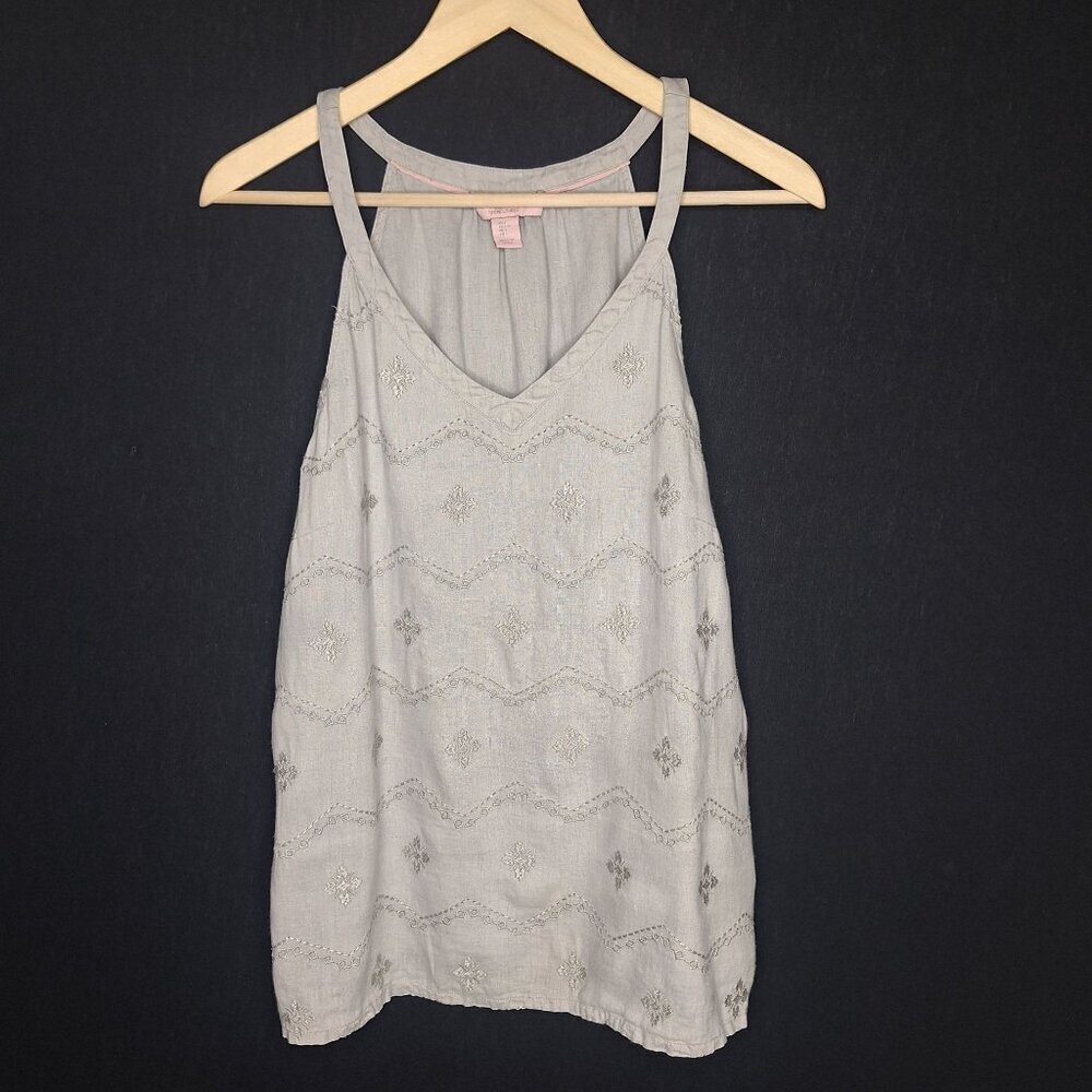 💙 Saint Tropez West 100% Linen Embroidered Top Size L Preppy Layering Lightweig